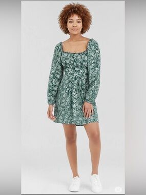 As U Wish Floral Green Long Sleeve Dress